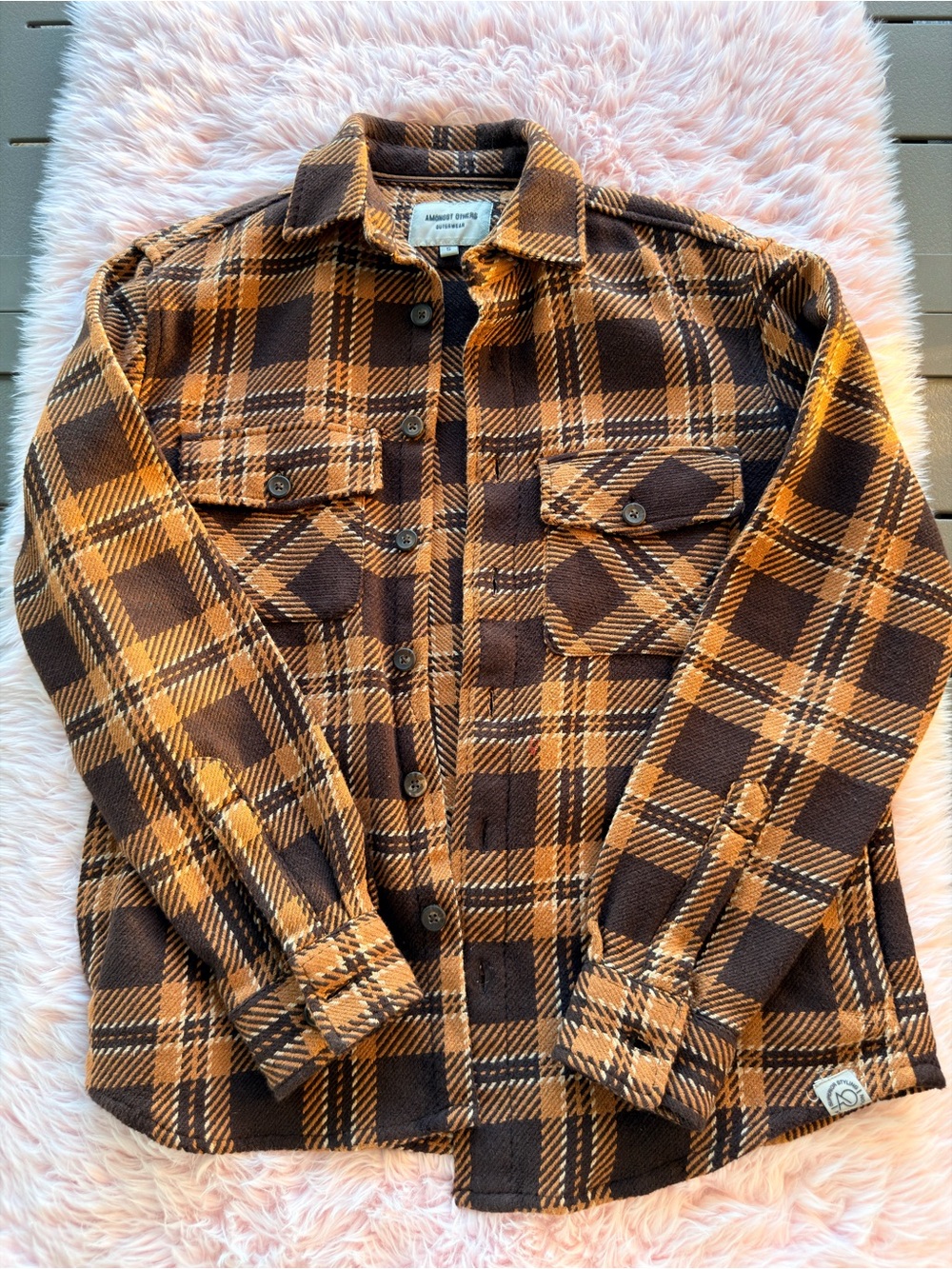 Men's Plaid Button-Up Jacket Shirt - Brown & Mustard
